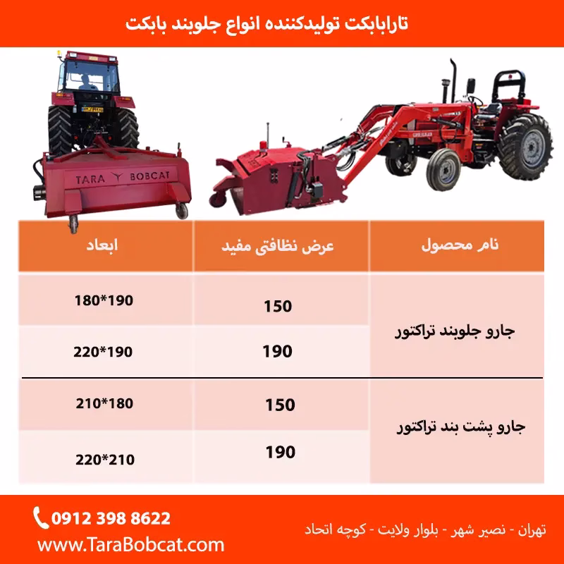 جارو تراکتوری با عرض مفید ۱۵۰ و ۱۹۰ سانتیمتر مناسب نظافت معابر، محوطههای صنعتی و کشاورزی