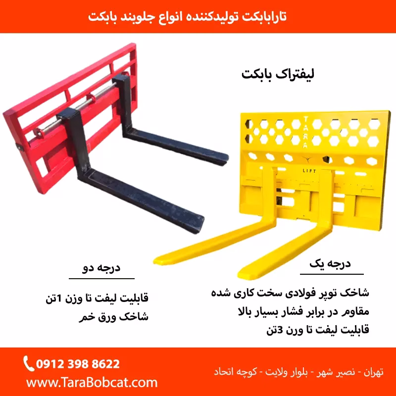 مقایسه لیفتراک بابکت درجه یک و درجه دو از نظر ظرفیت بار و نوع شاخک